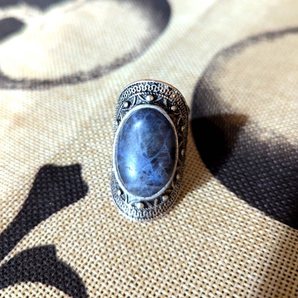 3/$25- Large Silver Ring With Blue Stone